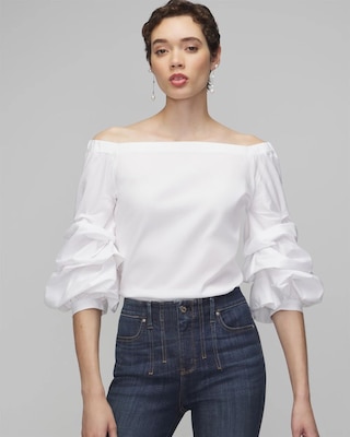 White off the shoulder top with bell sleeves online